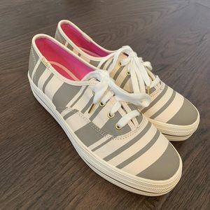 Grey and white stripe Kate spade platform sneakers